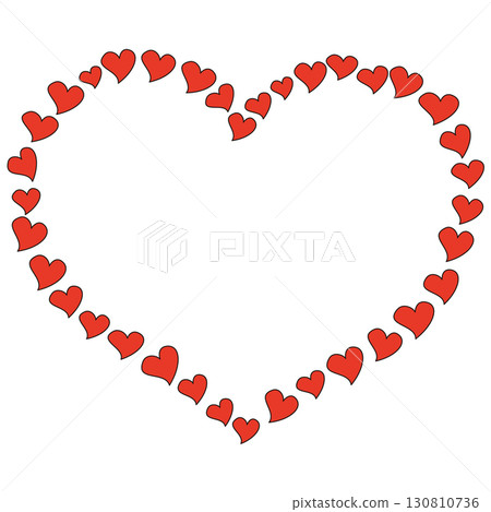 Heart-shaped frame made with hearts Heart-shaped frame made with hearts 130810736