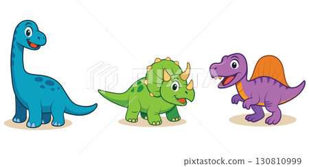 Cute Cartoon Dinosaurs. Cute Dinosaur Character set isolated on white background. Cute Cartoon Dinosaurs. Cute Dinosaur Character set isolated on white background. 130810999