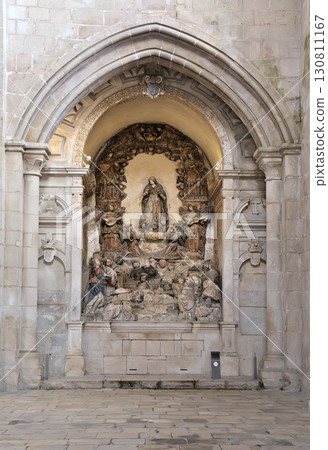 Intricate sculptural altar at Monastery Santa Maria in Alcobaca, Portugal showcases religious art 130811167