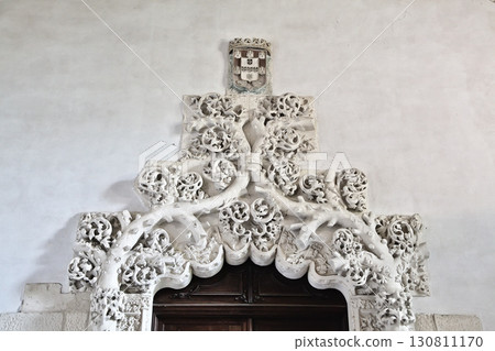 Intricate stone doorway of Monastery Santa Maria in Alcobaca, Portugal highlights craftsmanship Intricate stone doorway of Monastery Santa Maria in Alcobaca, Portugal highlights craftsmanship 130811170