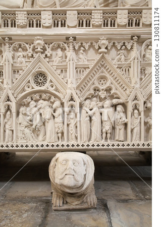 Alcobaca, Portugal - April 2, 2017 - Tomb of Ines de Castro with intricate carvings at Monastery Santa Maria Alcobaca, Portugal - April 2, 2017 - Tomb of Ines de Castro with intricate carvings at Monastery Santa Maria 130811174