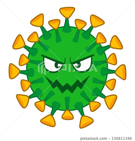 Cartoon virus character illustration green microbe with angry face Cartoon virus character illustration green microbe with angry face 130811340