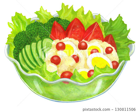 Vegetable salad illustration - glass bowl 130811506