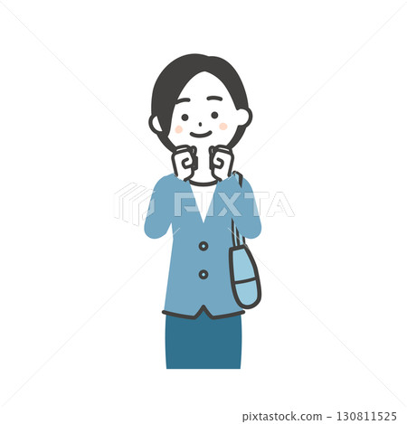 Illustration of a woman in a jacket style holding a bag in her hands 130811525