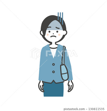 圖:一位身穿夾克、表情陰鬱的女士,腋下夾著一個包包 圖:一位身穿夾克、表情陰鬱的女士,腋下夾著一個包包 130811535