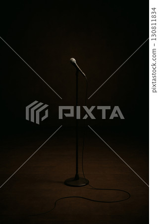 Solo Microphone on Stage , Symbol of Voice and Silence 130811834