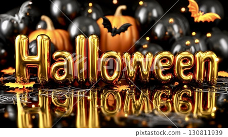 A gorgeous Halloween scene decorated with autumn leaves and pumpkins A gorgeous Halloween scene decorated with autumn leaves and pumpkins 130811939