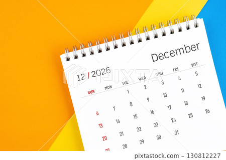 December 2026 month desk calendar on colorful. 130812227