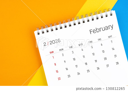 February 2026 month desk calendar on colorful. February 2026 month desk calendar on colorful. 130812265