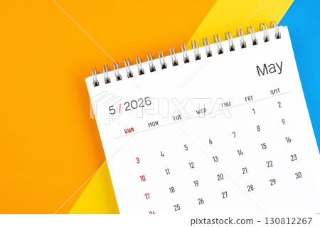 May 2026 month desk calendar on colorful. 130812267