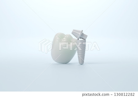 Zirconia implant and ceramic crown 3D illustration of cosmetic dentistry treatment 130812282