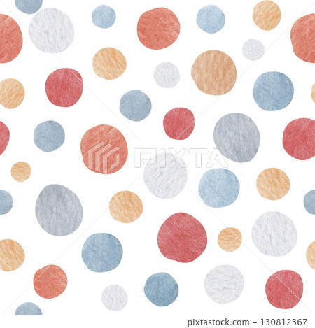 Watercolor polka dot seamless pattern in pastel red, blue and beige. Cute hand painted design for kids decor, nursery wallpaper print fabric and wrapping 130812367