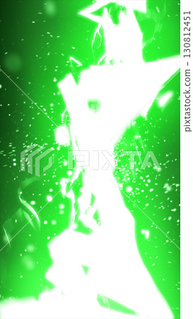 Bright white electric beam slices through a glowing green field with sparks and energy bursts 130812451