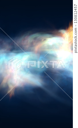 Ethereal multicolor smoke or energy cloud flowing through dark space with glowing pastel highlights 130812457