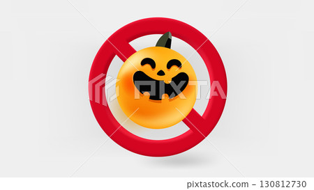 Smiling pampkin crossed with red line in the circle. 3d vector illustration 130812730