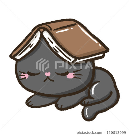 Kawaii black cat illustration sleeping with an opened book on its head for kids storybooks educational materials school projects home decor crafts scrapbooking and creative stationery design Kawaii black cat illustration sleeping with an opened book on its head for kids storybooks educational materials school projects home decor crafts scrapbooking and creative stationery design 130812999