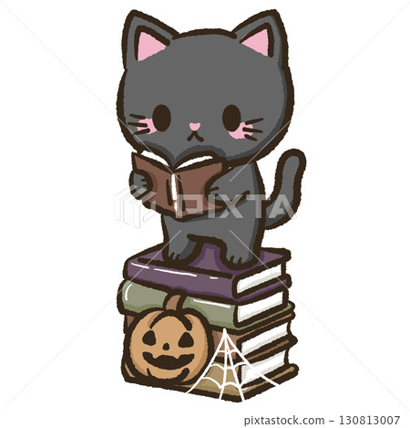 Kawaii black cat reading standing on stack of vintage books cute illustration for kids storybooks educational materials school projects home decor crafts scrapbooking and creative stationery design Kawaii black cat reading standing on stack of vintage books cute illustration for kids storybooks educational materials school projects home decor crafts scrapbooking and creative stationery design 130813007