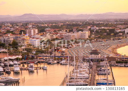 Sea port of Italian city of Rimini beach resort on coast top view. Hotels apartments. Italy holidays 130813165