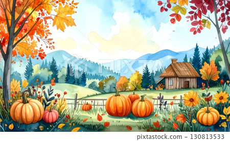 彩色水彩感恩節南瓜 彩色水彩感恩節南瓜 130813533