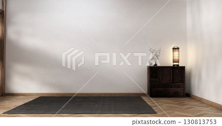 Cabinet wooden japanese design on living room zen style empty wall background.3D rendering 130813753