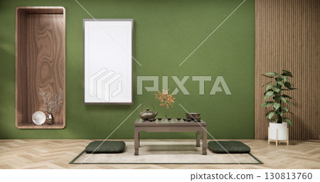 Chabudai japan traditional low table and decoration on minimal Japandi room japan style.3D rendering 130813760