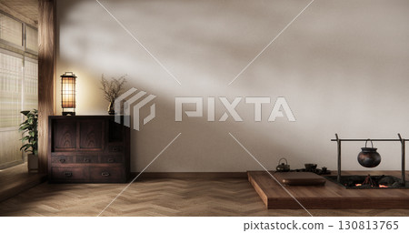 Chabudai japan traditional low table and decoration on minimal Japandi room japan style.3D rendering 130813765