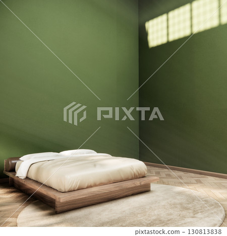 green design on bed room japanese deisgn with wooden floor. 3D rendering 130813838