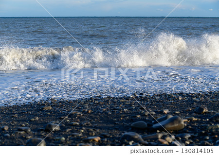 Big wave and black stone beach at Miho no Matsubara, UNESCO World Heritage Site 130814105