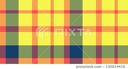 Guy seamless texture background, bold textile fabric tartan. Room check pattern vector plaid in yellow and red colors. 130814418