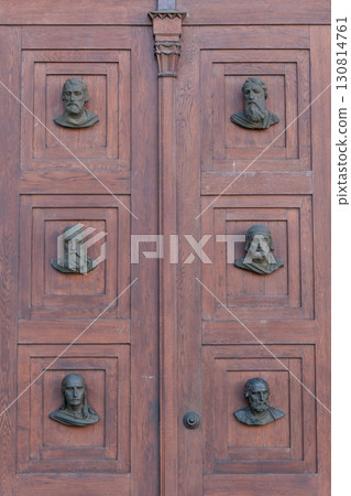 Poland, Krakow, Door of the St. Mary's Basilica, Main Market Square 130814761