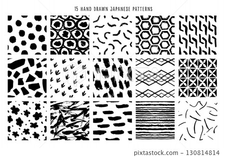 Hand drawn monochrome seamless patterns collection 130814814
