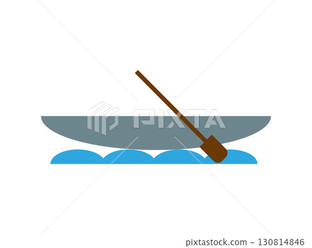 Illustration of canoe, kayak and boat icons running on waves 130814846