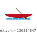 Illustration of a red canoe, kayak, or boat icon sailing on the waves 130814847