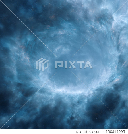 Abstract swirling vortex of blue and white ethereal clouds. Evokes wonder, mystery and depth. Perfect for backgrounds, visual effects, or conceptual imagery. 130814995