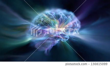 Abstract, ethereal form in vibrant blues and greens. Represents innovation, creativity, and complex systems. Ideal for tech, science, or conceptual projects. 130815099