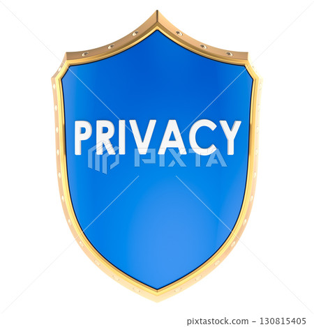 Blue security shield. Privacy protection concept, 3D rendering Blue security shield. Privacy protection concept, 3D rendering 130815405