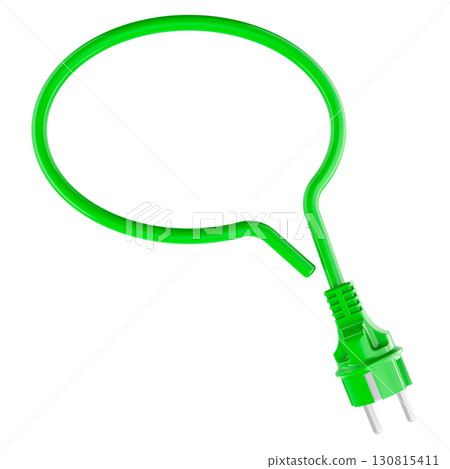 Energy communication, concept. Green AC power plug with power cable as speech bubble, 3D rendering 130815411