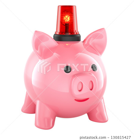 Piggy bank with red siren. Financial alert, concept. 3D rendering Piggy bank with red siren. Financial alert, concept. 3D rendering 130815427