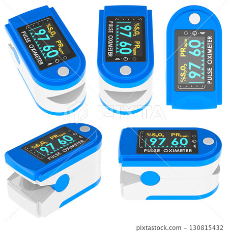 Pulse oximeter device, multiple angles. 3D rendering 130815432