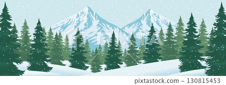 Winter Mountain Landscape with Pine Trees Vector. 130815453