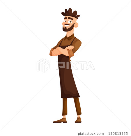 Cartoon Character Illustration. A Stylish Figure with Apron and Confident Pose. 130815555