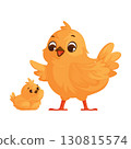 Two Cute Yellow Chicks, One Raising Wing Joyful Animated Birds Portrait. 130815574