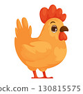 Cartoonish Chicken Illustration with Orange and Red Tones, Soft Shading, and Simple Design. 130815575