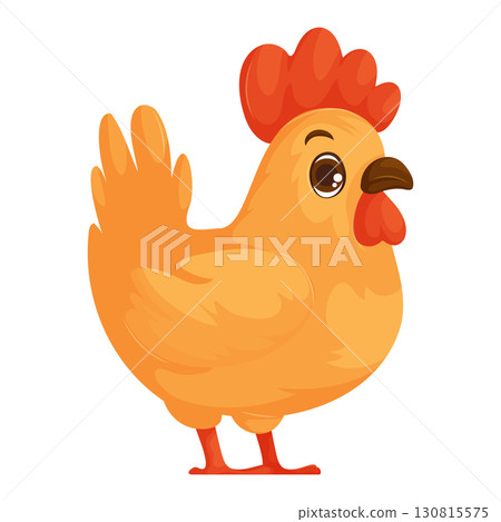 Cartoonish Chicken Illustration with Orange and Red Tones, Soft Shading, and Simple Design. Cartoonish Chicken Illustration with Orange and Red Tones, Soft Shading, and Simple Design. 130815575