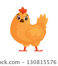 Cartoon Fowl Illustration with Orange and Red Tones, Soft Shadows and Glossy Texture. 130815576