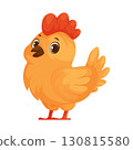 Cartoon Bird with Orange and Yellow Plumage, Big Eyes, and Small Red Comb, Illustration. 130815580