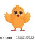 Cheerful Chickadee. A Cartoon Illustration of an Orange Bird with Open Wings. 130815582