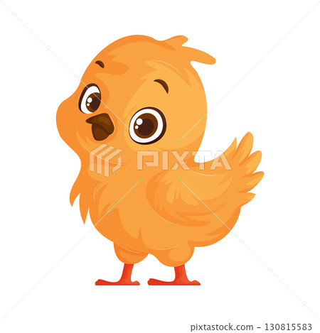 Animated Chick Illustration. Orange Fur, Cute, Cartoon Style, White Background. 130815583