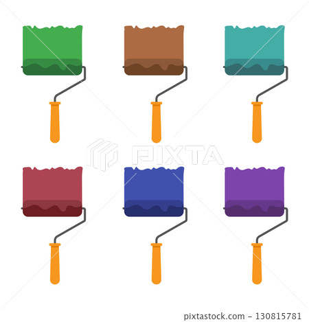 Set of Colorful Paint Rollers with Paint Strokes. Vector Illustration. Perfect for themes related to renovation, painting, interior design, art, creativity and DIY projects. Set of Colorful Paint Rollers with Paint Strokes. Vector Illustration. Perfect for themes related to renovation, painting, interior design, art, creativity and DIY projects. 130815781