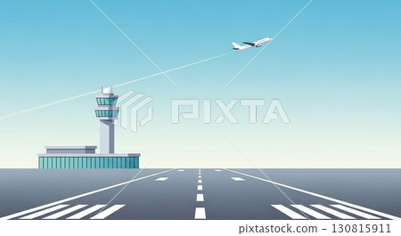 平面設計機場和飛機插圖 130815911